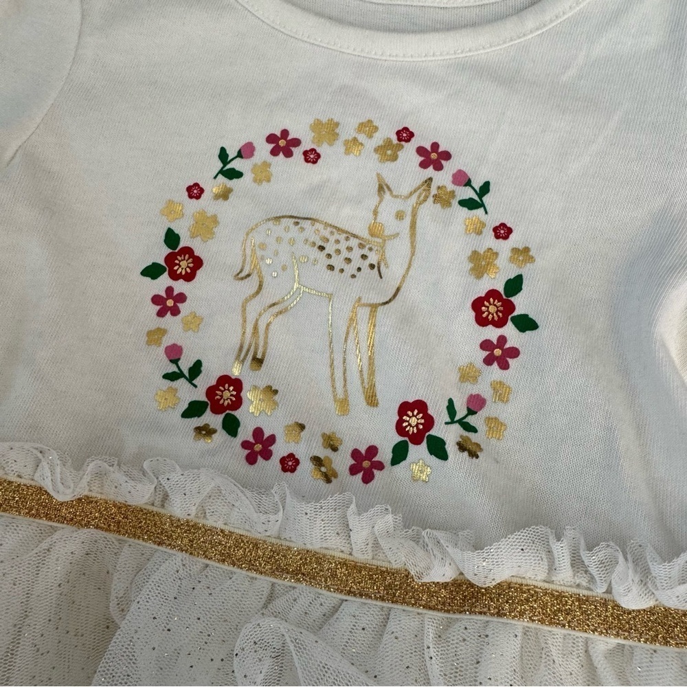 Cat & Jack Holiday Dress White Gold Dear Floral Tutu Skirt Toddler Girl 2T NWOT - Picture 3 of 3